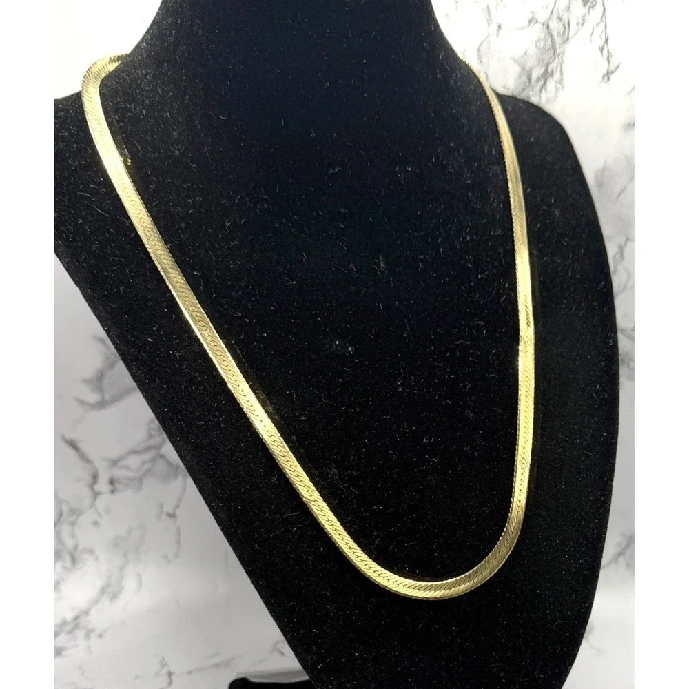 Gold Herringbone Necklace 20" Flat Chain Classic Minimalist Lobster Clasp‎